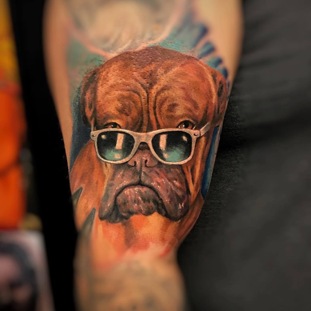 Bulldog à lunettes, portrait couleur — Fabricio Mello