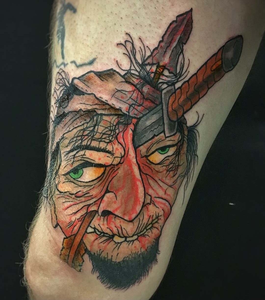 Portrait de guerrier au couteau, couleur néo-trad — Big Cyrus