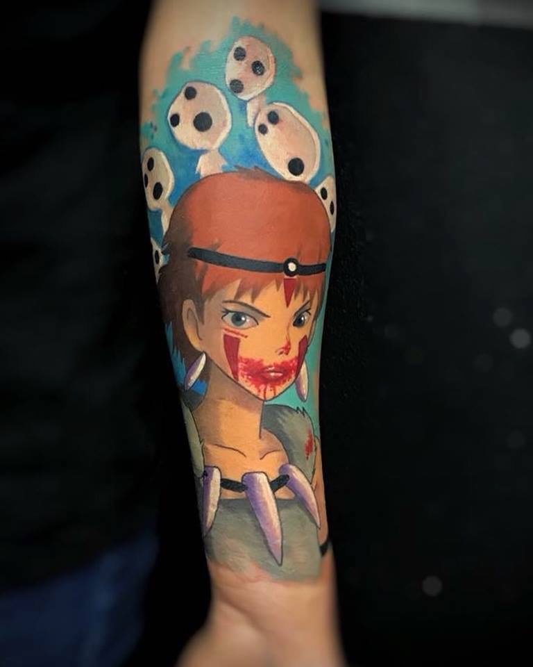 San de Princesse Mononoké, tatouage manga couleur — Fabricio Mello