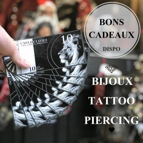 Bon Cadeau Tatouage Tattoo Piercing - Chèque cadeau - Casa de Leões Tattoo Studio Salon de tatouage & Piercing Shop Boutique de piercing Nantes France